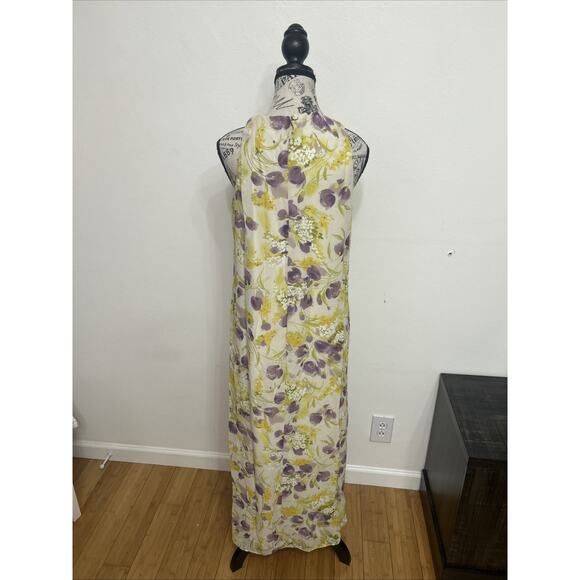 MSK Yellow Floral Chiffon Halter Spring Dress Garden Party Wedding Guest Sz 12 - Picture 3 of 4